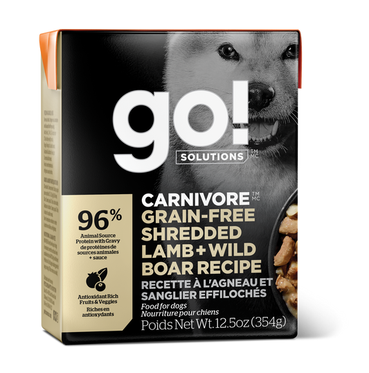 GO! CARNIVORE Grain Free Shredded Lamb + Wild Boar Recipe for Dogs 