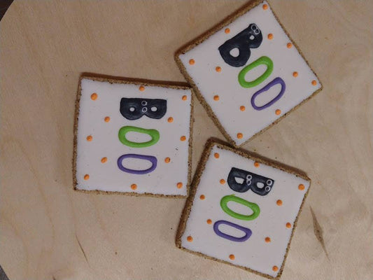 Halloween Boo squares dog treats: Honey Biscuit