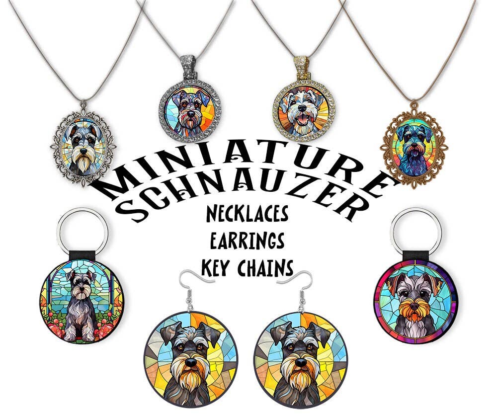 Miniature Schnauzer Jewelry - Stained Glass Style Necklaces, Earrings and more!: Option #11 / Round Keychain