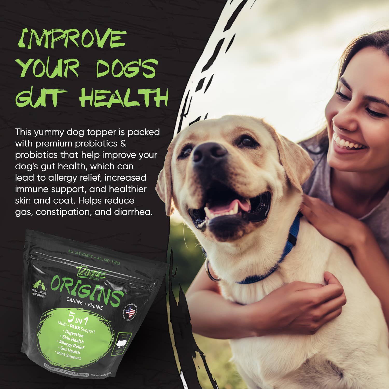 Pork-Origins 5-in-1 Dog Supplement, Powdered Food Topper for: .5lb