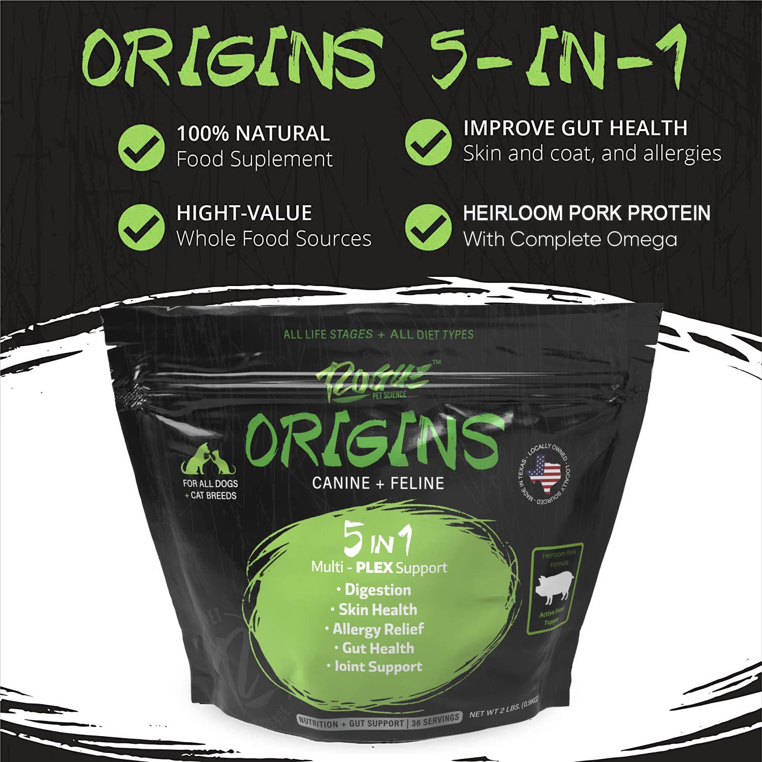 Pork-Origins 5-in-1 Dog Supplement, Powdered Food Topper for: .5lb