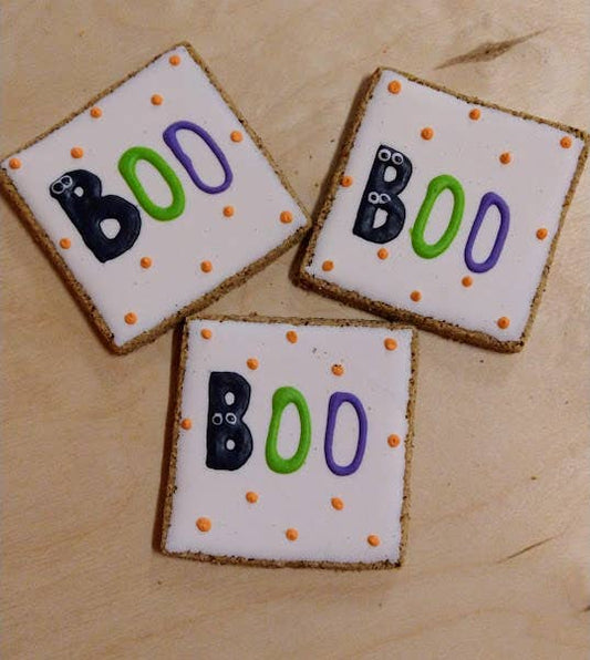 Halloween Boo squares dog treats: Honey Biscuit