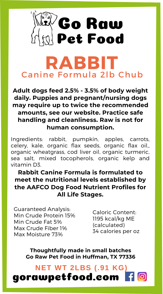 Rabbit Raw 2lb. Chubs