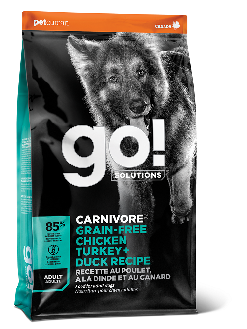 GO! CARNIVORE Grain Free Chicken, Turkey + Duck Adult Recipe for Dogs 