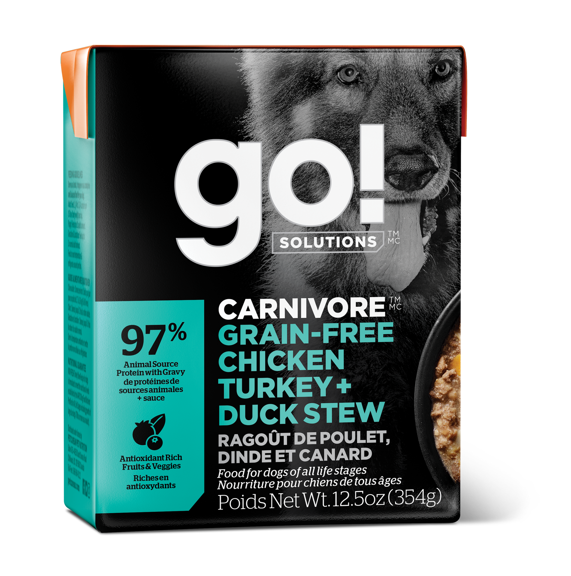 GO! CARNIVORE Grain Free Chicken, Turkey + Duck Stew for Dogs 