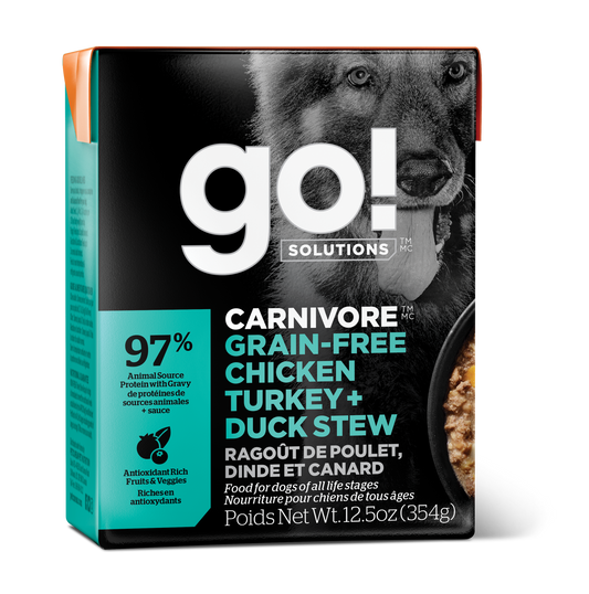 GO! CARNIVORE Grain Free Chicken, Turkey + Duck Stew for Dogs 