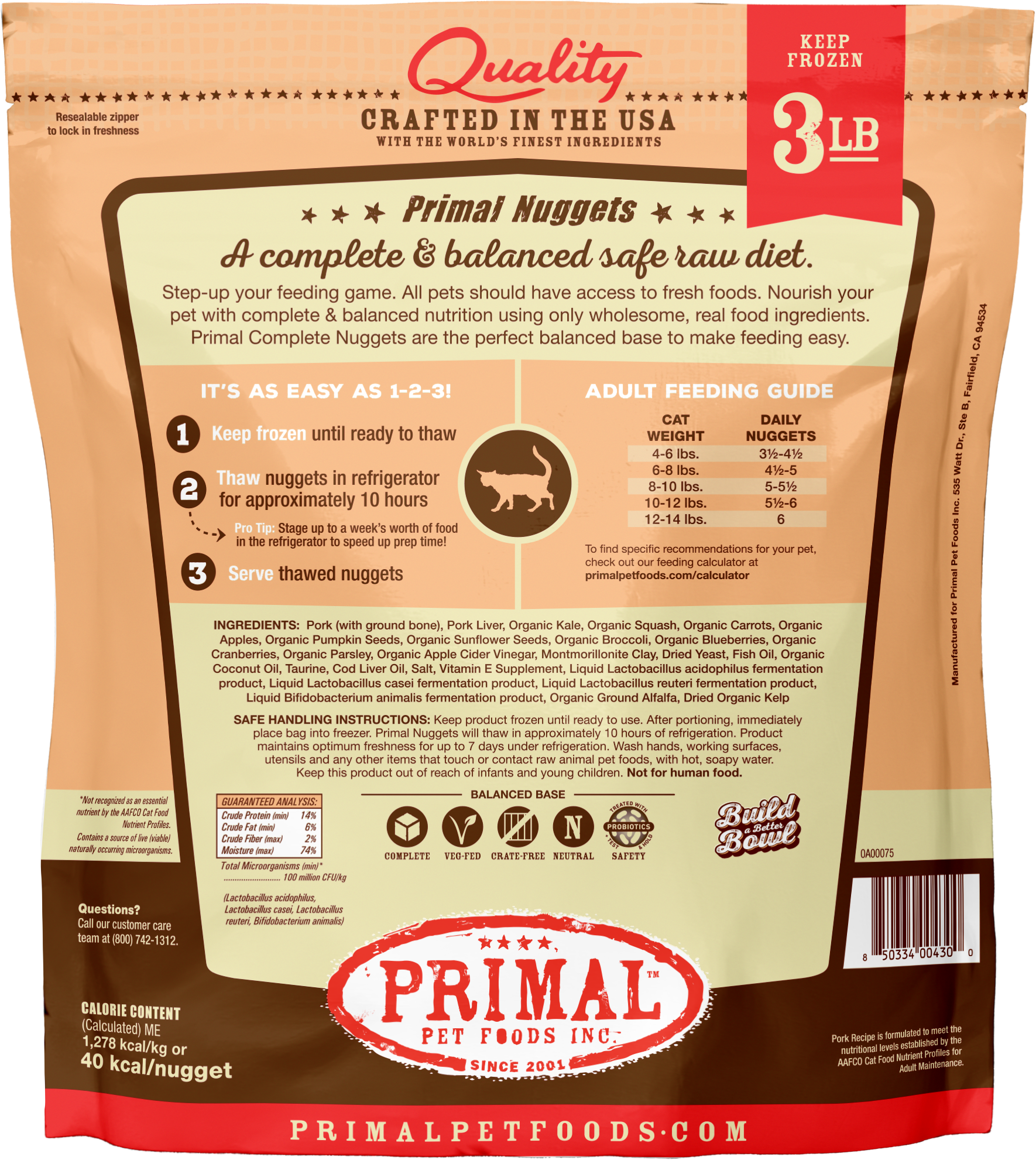 Feline Raw Frozen Nuggets (Pork) Cat