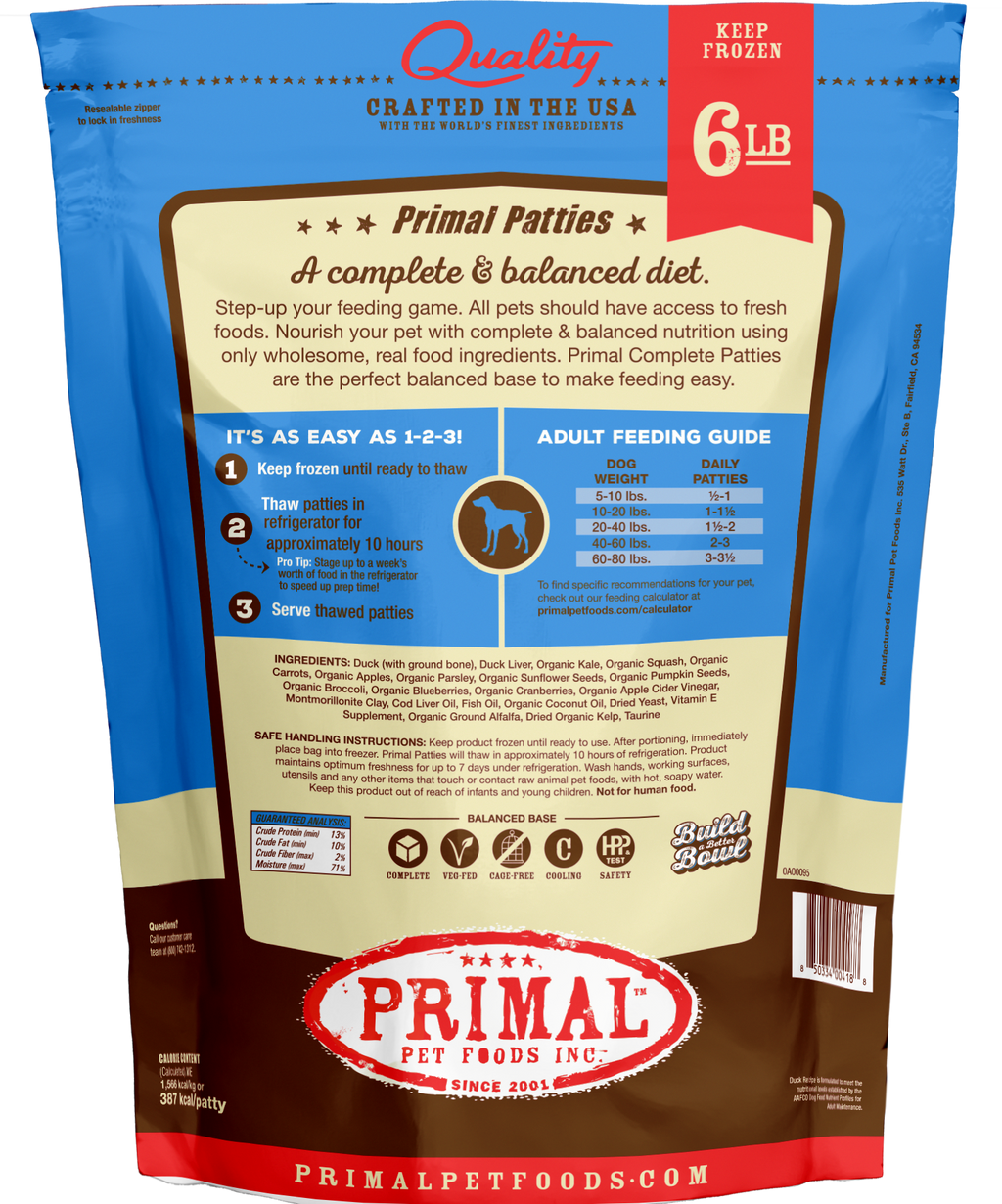 Primal Canine Duck, Turkey, Fish Raw Frozen Patties