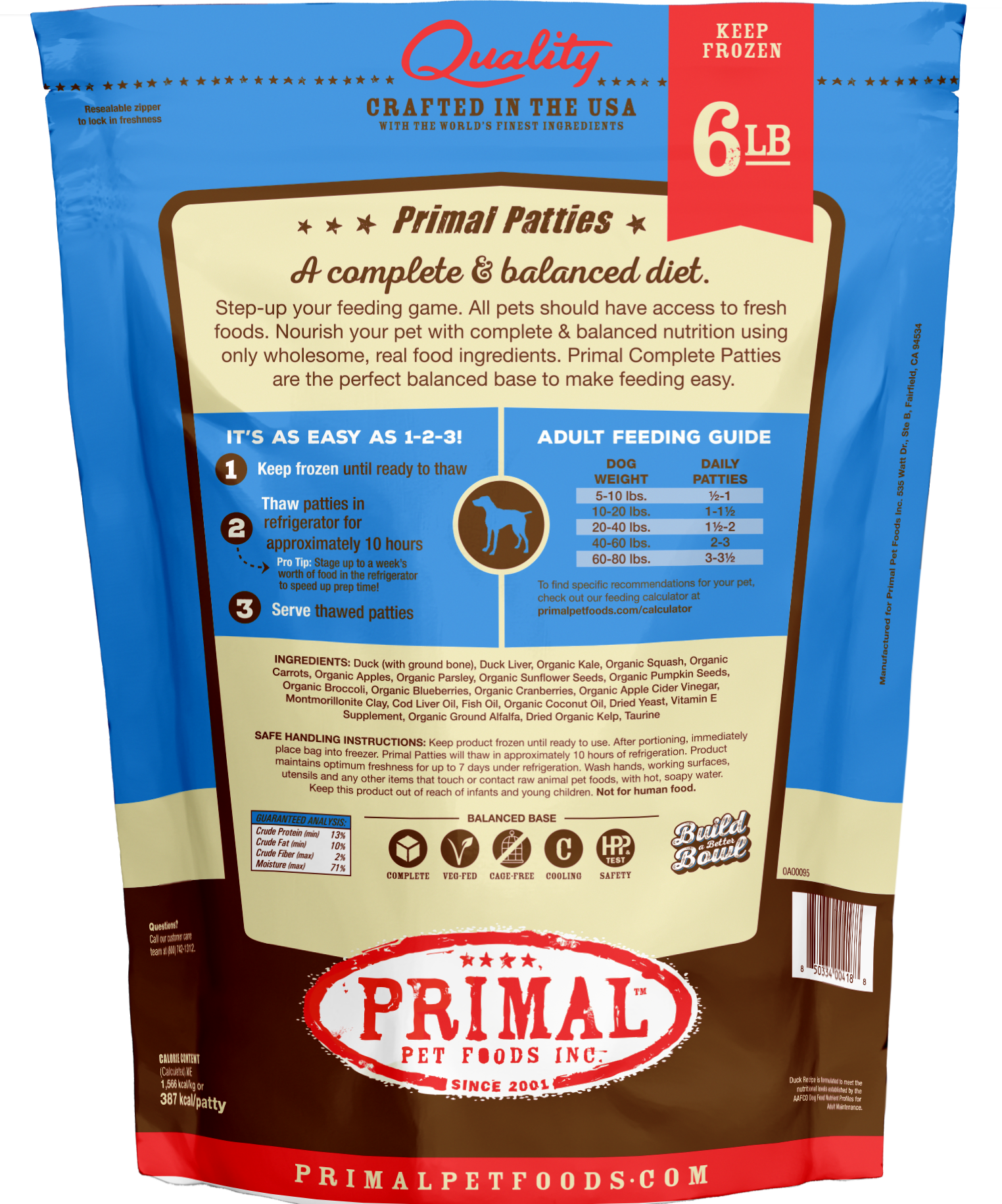 Primal Canine Duck, Turkey, Fish Raw Frozen Patties