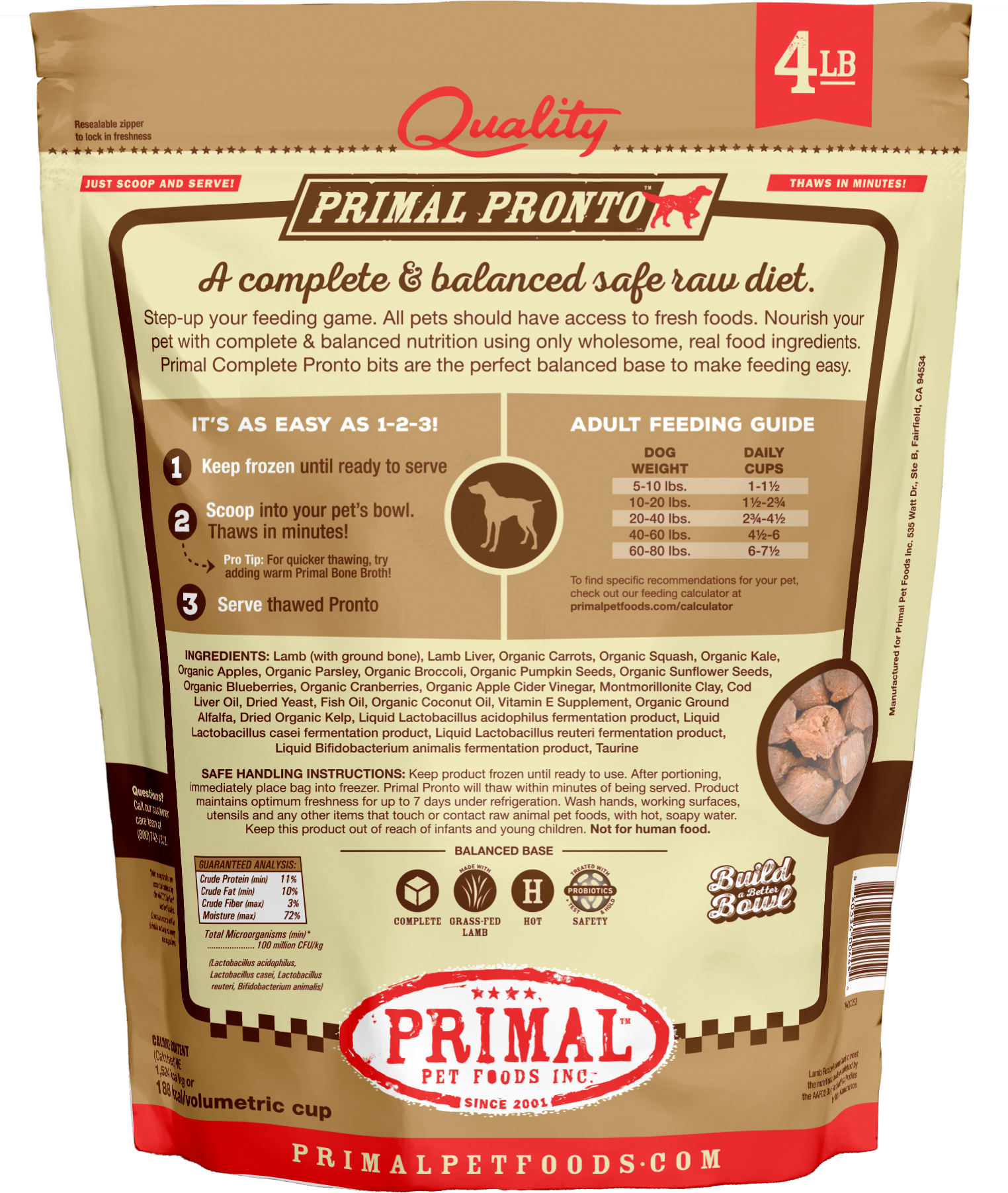 Canine Raw Frozen Pronto (Lamb)