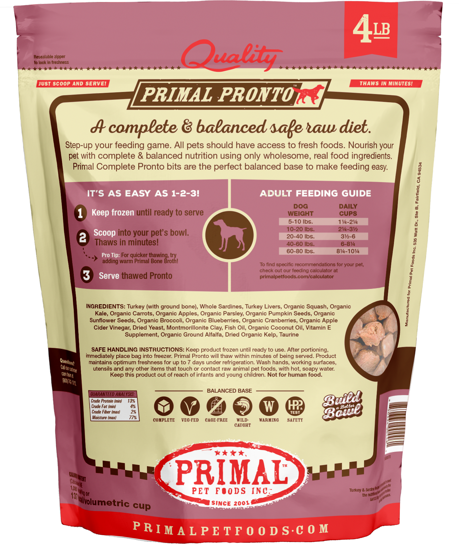 Canine Raw Frozen Pronto (Turkey & Sardine)